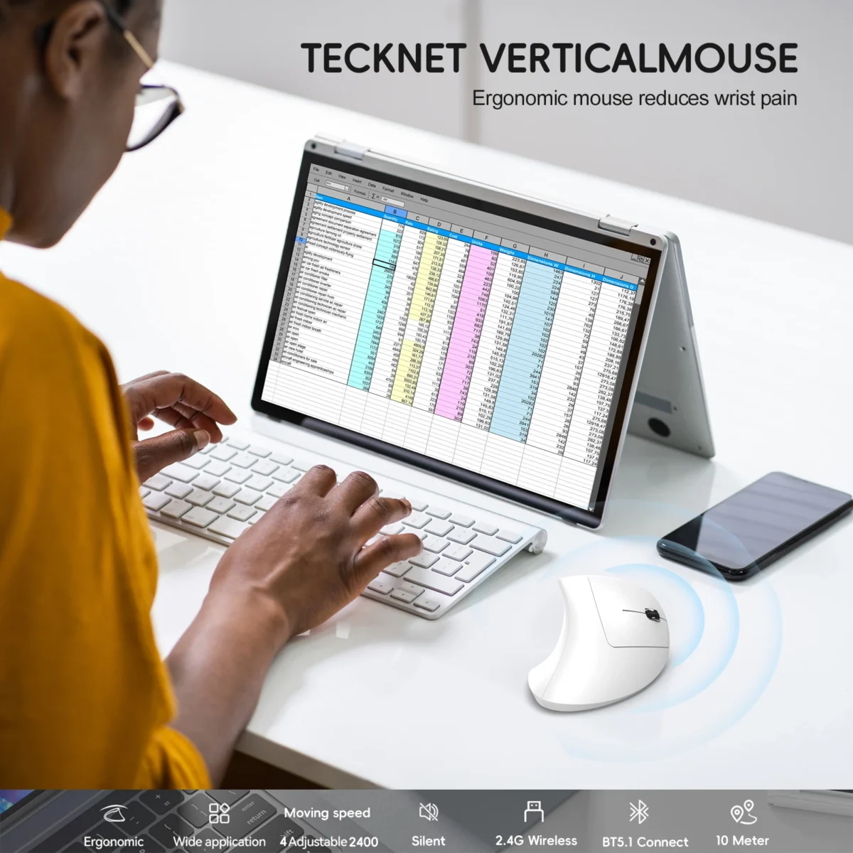 2025 Neuankömmling HXSJ Dual-Mode-Vertikalmaus ergonomische ABS 600 mAh wiederaufladbare 2400 DPI Typ-C-Schnittstelle kabellose Maus für PC - Image 2