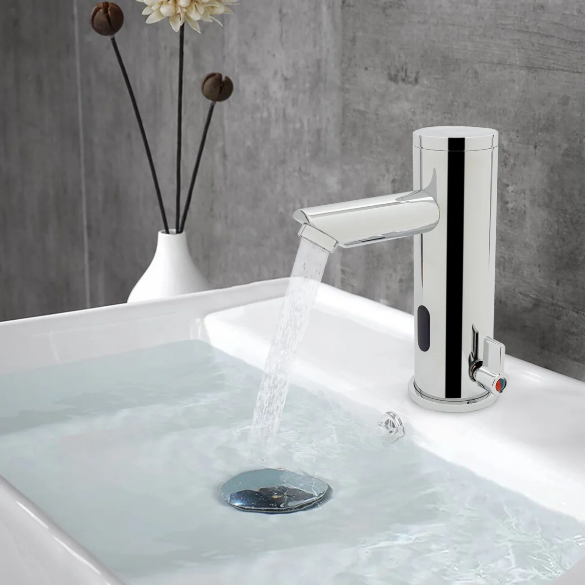 Berührungsloser Badezimmer-Wasserhahn, Infrarot-Sensor, automatischer Sensor-Wasserhahn, batteriebetrieben, G3/8-Zoll-Schnittstelle für Waschtischbecken, Silber - Image 2
