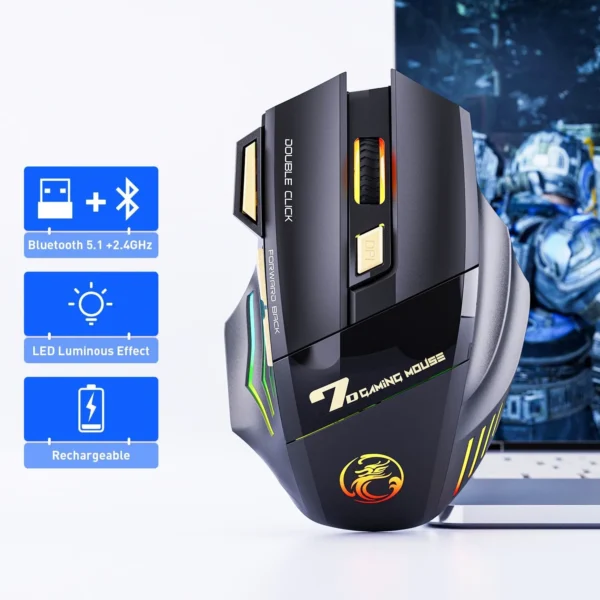 Drahtlose Gaming-Maus USB Imice GW-X7 3200dpi Dual-Modus wiederauf ladbare 7 Tasten 2,4 ghz Silent Maus Bluetooth 7-Farben-LED