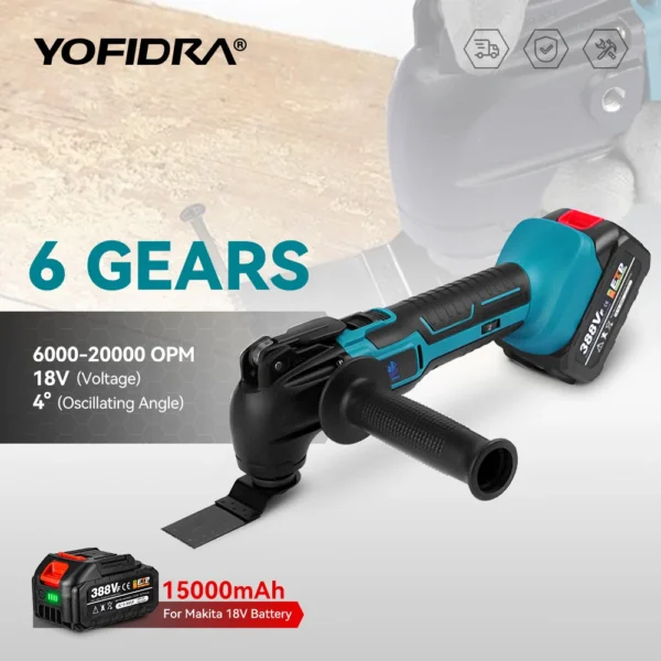 YOFIDRA 6 Speed Cordless Oscillating Multi Tool Variable Multifunctional Power Tool With Accessory For 21V 18V Battery