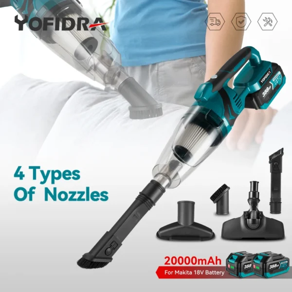 YOFIDRA 1500W Cordless Handheld Electric Vacuum Cleaner Rechargeable Cleaning Tool for Home Car Pet Hair for 21V 18V Battery