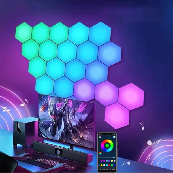 RGB Intelligente Sechseckige Wand Lampe Farbwechsel Nachtlicht DYI Form Musik Rhythmus APP Steuerung Für Spiel Zimmer Schlafzimmer Dekor
