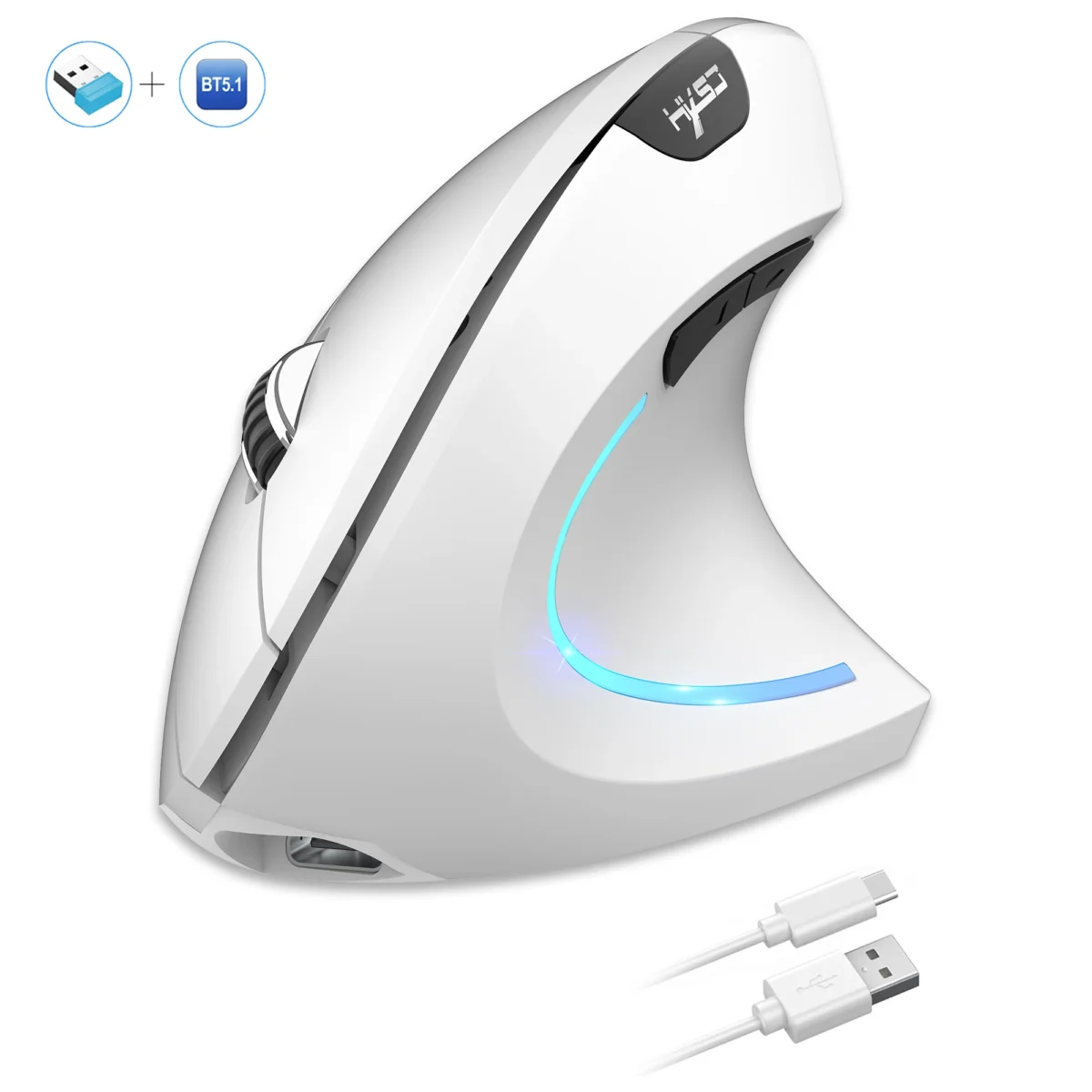 2025 Neuankömmling HXSJ Dual-Mode-Vertikalmaus ergonomische ABS 600 mAh wiederaufladbare 2400 DPI Typ-C-Schnittstelle kabellose Maus für PC