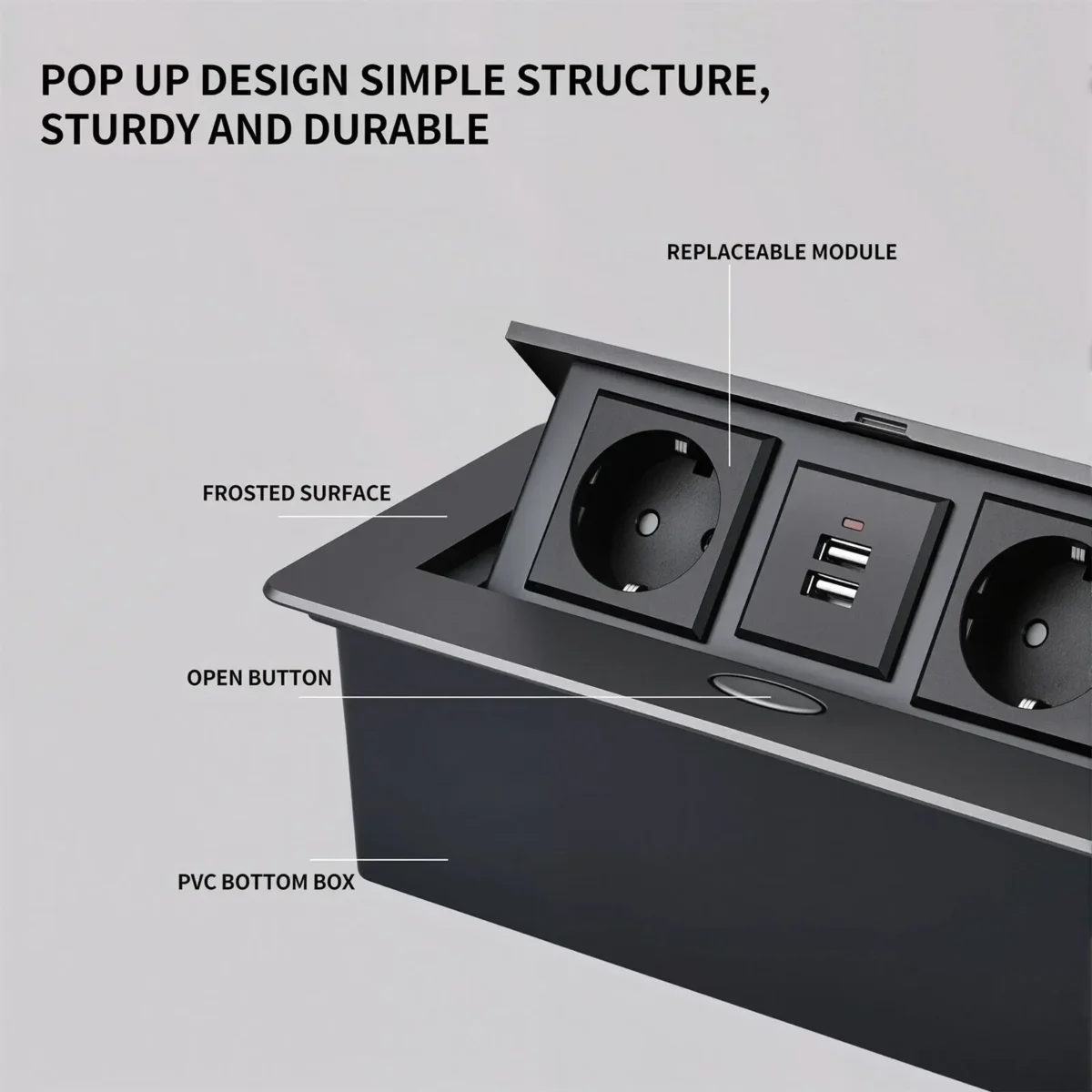 ​ ​ Multifunktionale, langsam sitzende Pop-Up-Schreibtischsteckdose EU/US mit USB/HDMI/RJ45/Typ-C-Anschlüssen – eingebetteter Konferenztisch aus Aluminiumlegierung - Image 4