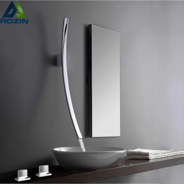 Rozin Wandmontage 70 cm Auslauf Wasserfall Waschbecken Wasserhahn Einhebelmischer Chrom Badezimmer Mischbatterie Verdecktes Becken Waschbecken Torneira