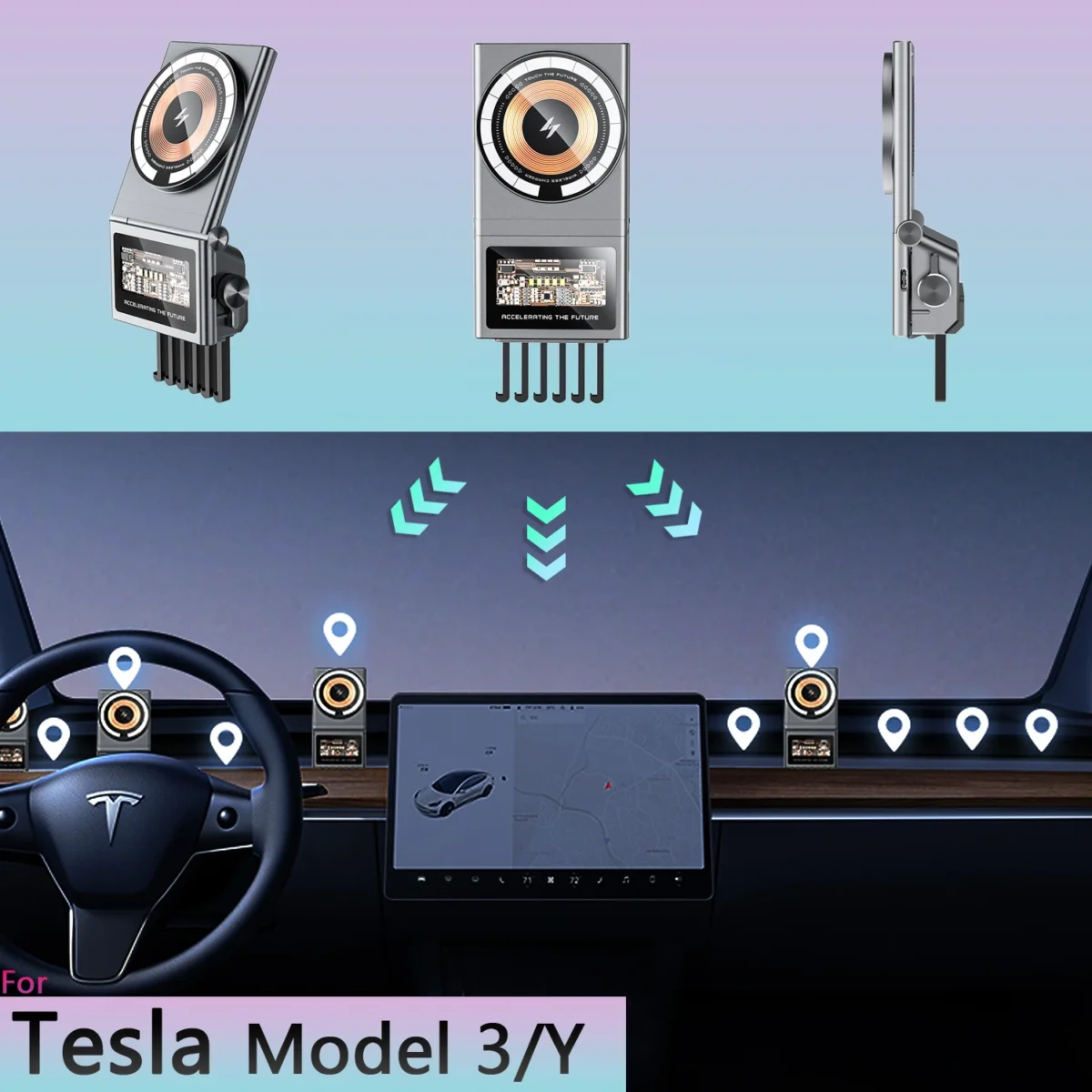 Magnetic Car Phone Holder For Tesla Model 3 Model Y 15W Wireless Charging Stand MagSafe Stand Car Mobile Phone Charger Mounts - Image 2