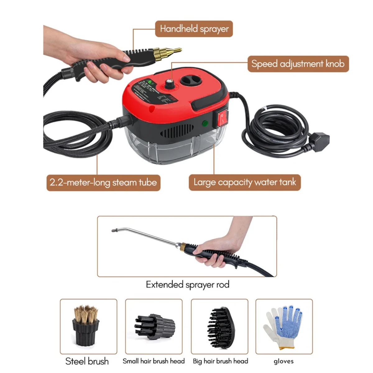 2500W High Pressure High Temperature Household Intelligent Steam Cleaner Air Conditioner Kitchen Car Steam Cleaner Tools EU Plug