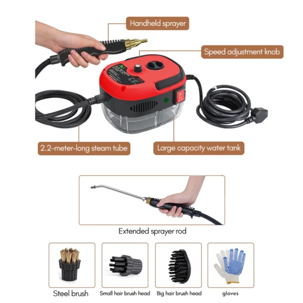 2500W High Pressure High Temperature Household Intelligent Steam Cleaner Air Conditioner Kitchen Car Steam Cleaner Tools EU Plug