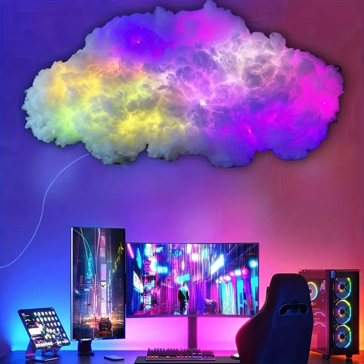35.43 Inch Smart Cloud Lamp Compact Thundercloud Light Rhythm-Based Music Night Lamp Suitable for Indoor Use Bedroom Or Gaming - Image 5