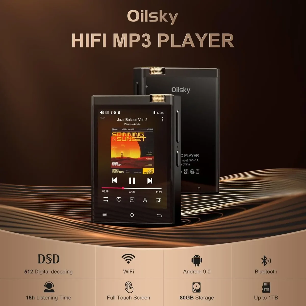 Hi-Fi MP3 Player with Bluetooth and WiFi, Oilsky Lossless DSD High-Resolution Digital Audio with 64GB Memory Card up to 1TB - Image 2