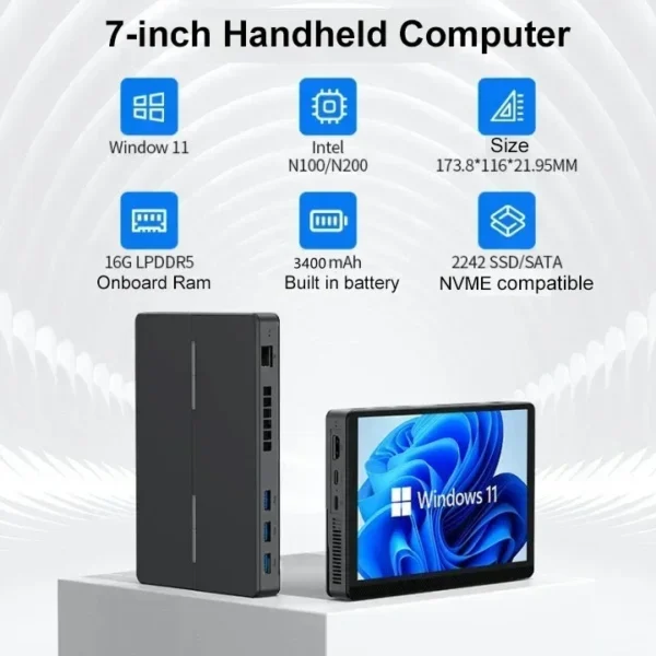 SZBOX 7 inch Alder Lake N200/N150/N305 Mini PC Windows 11 DDR5 NVMe SSD Touch Screen Tablet WiFi6 BT5.2 Desktop Pocket Computer
