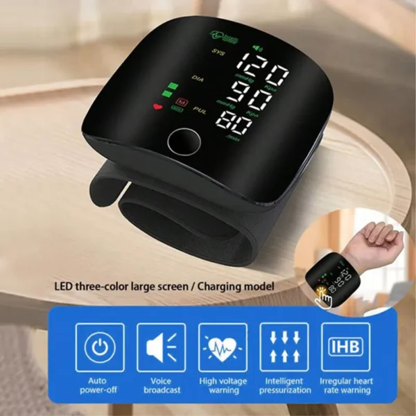 JUSTLANG Rechargeable Blood Pressure Monitor 2 Users Medical Tonometer Wrist Cuff Digital Irregular Pulse Heart Rate Tensiometer