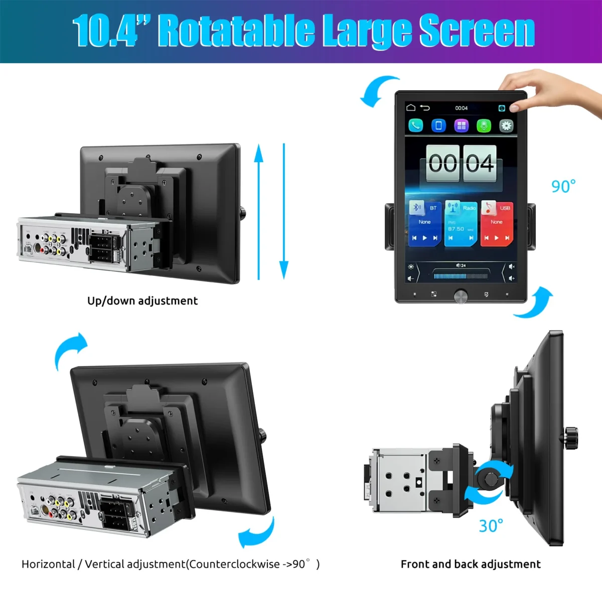 ESSGOO 10.1 Inch Rotatable IPS Touch Screen Single DIN Car Stereo Head Unit Wireless Carplay Android Auto Radio USB AUX TF - Image 10