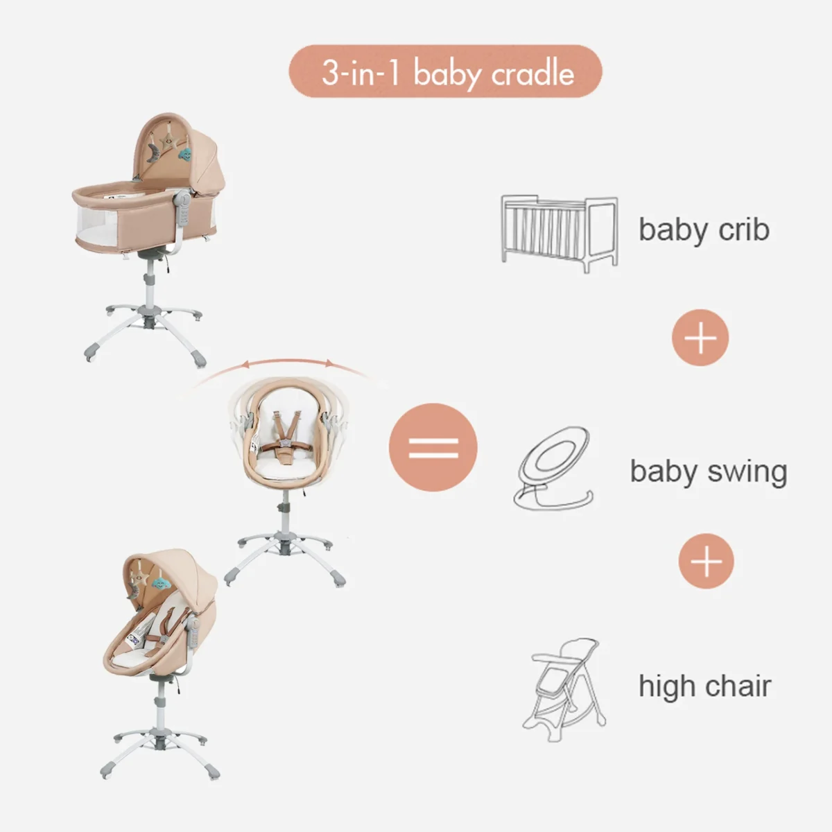 3 in 1 Newborn Intelligent electric crib cot baby high chair baby cradle Bluetooth baby rocking bed with 4 wheel automatic swing - Image 5