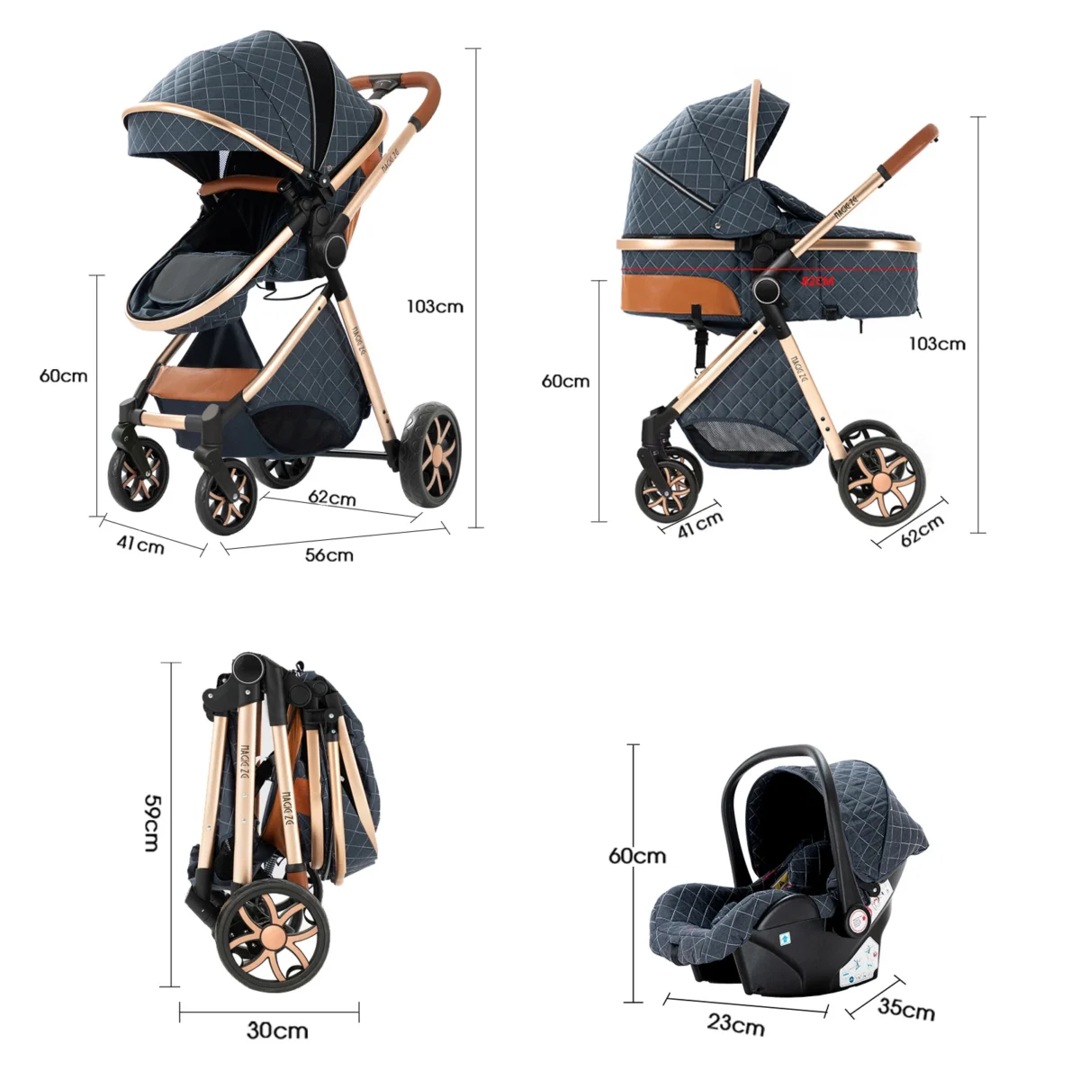Baby Stroller 3‑in‑1 Travel System Pushchair Lightweight Pram from Birth All‑Terrain Baby Buggy Compact Fold Stroller Summer - Image 6