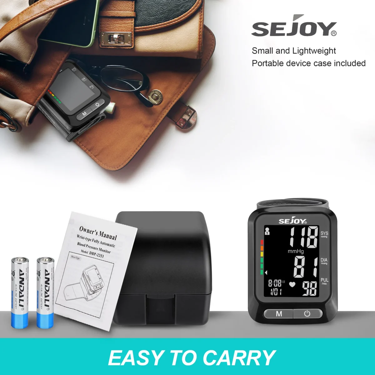 Sejoy Fully Automatic Wrist Blood Pressure Monitor BP Monitor LED Sphygmomanometer 2 x 60 Memory for Home - Image 6