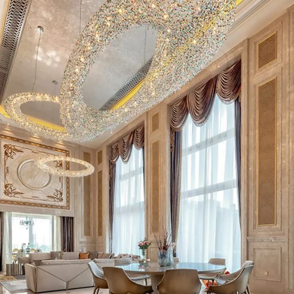 Modern Crystal Chandelier Lighting For Living Room Luxury Gold Hanging Lamp For Foyer Hall Lobby Large Hanging Light Fixture