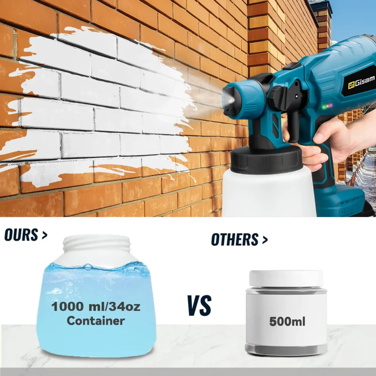 Gisam 1000ML Electric Spray Gun Home Cordless Paint Sprayer HVLP Auto Furniture Steel Coating Airbrush For Makita 18V Battery Pi - Image 2