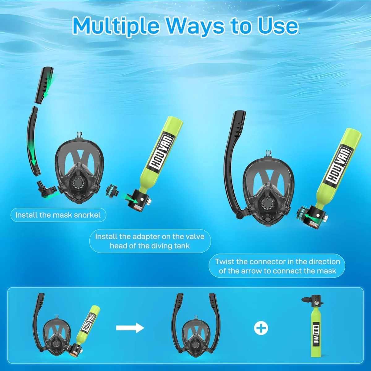 HOUVAN Snorkeling Full Face mask with Mini 0.5L Scuba Diving Tank Underwater Swimming Cylinder Dive Equipment Outdoor Travelling - Image 2