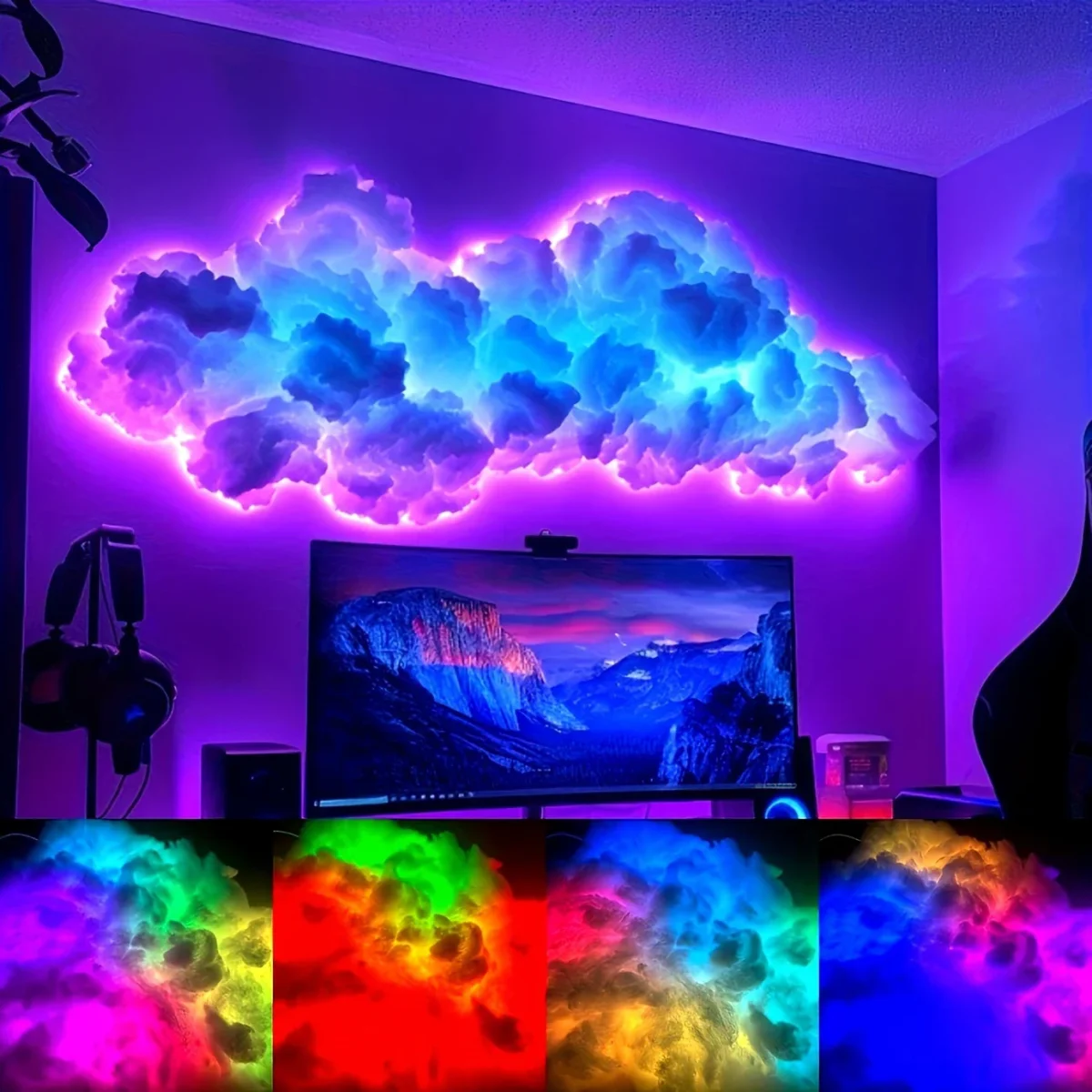 35.43 Inch Smart Cloud Lamp Compact Thundercloud Light Rhythm-Based Music Night Lamp Suitable for Indoor Use Bedroom Or Gaming - Image 3