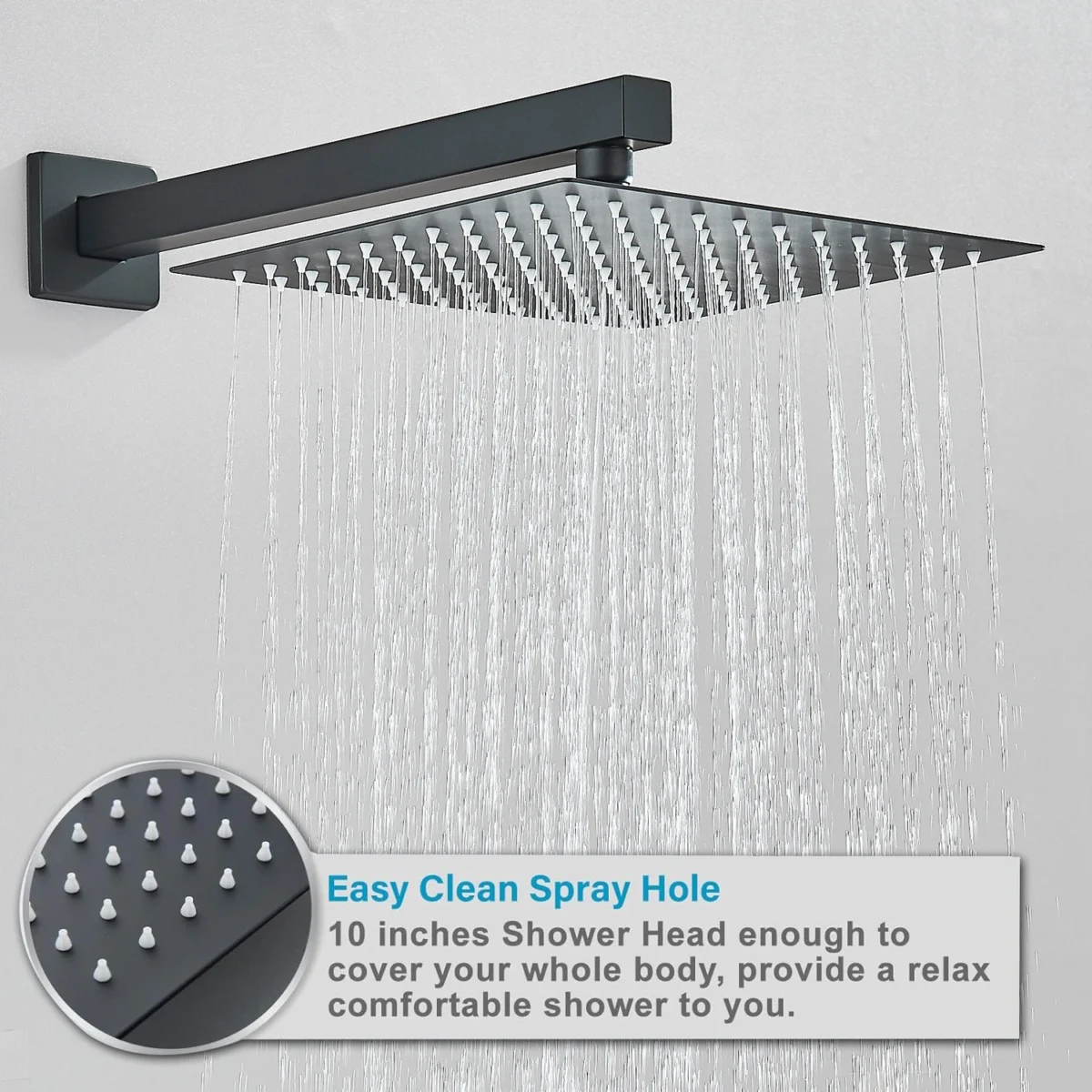 Schwarzes verdecktes Duschsystem, Regenwasserfall, Badezimmer, eingebettetes Duscharmatur-Set mit Wannenauslauf - Image 3