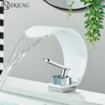 White Chrome Waterfall Basin Faucet Single