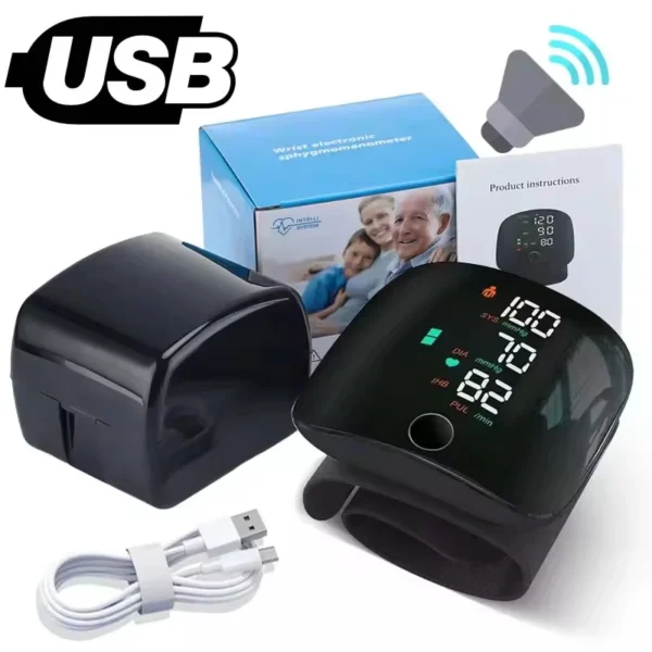 Portable Digital Wrist Blood Pressure Monitor Sphygmomanometer USB Tonometer Tensiometer Heart Rate Meter BP Monitor