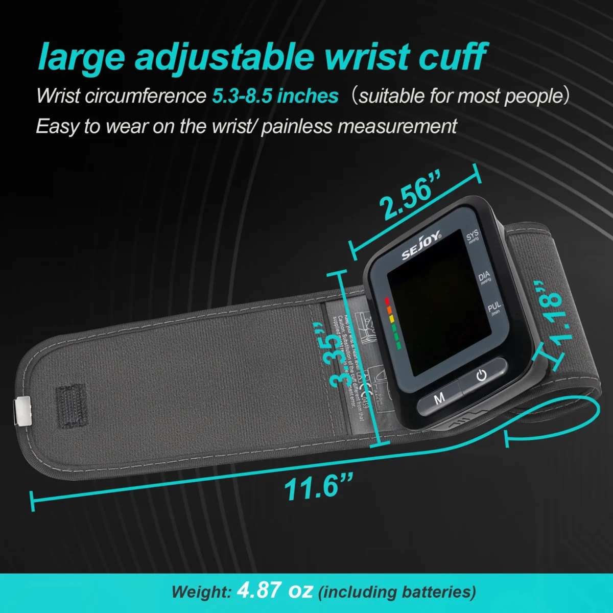 Sejoy Fully Automatic Wrist Blood Pressure Monitor BP Monitor LED Sphygmomanometer 2 x 60 Memory for Home - Image 5