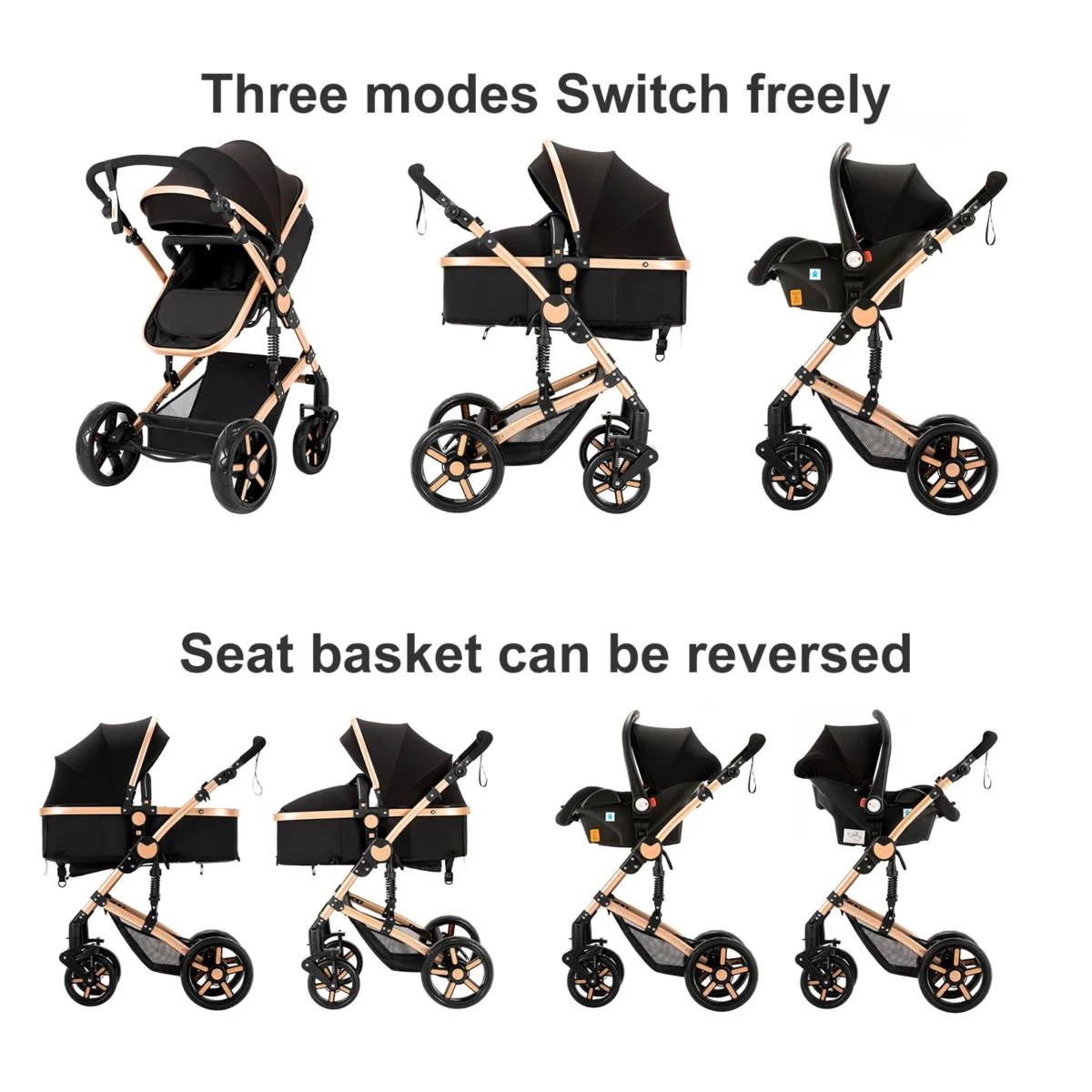 Baby Stroller 3-in-1 Travel System Carriages for Newborns Pushichair Car Seat Stroller High Landscape Lightweight Baby Prams - Image 3