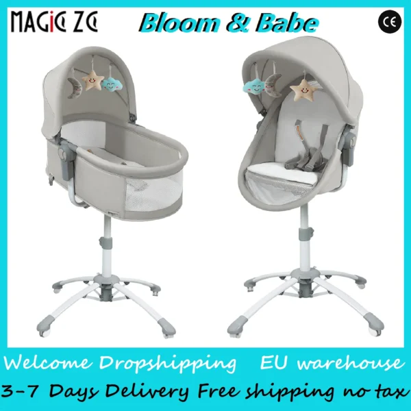 3 in 1 Newborn Intelligent electric crib cot baby high chair baby cradle Bluetooth baby rocking bed with 4 wheel automatic swing