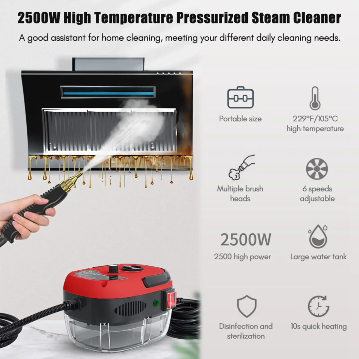 2500W High Pressure High Temperature Household Intelligent Steam Cleaner Air Conditioner Kitchen Car Steam Cleaner Tools EU Plug - Image 8