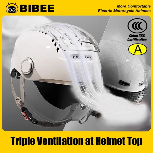 BIBEE Elektrischer Motorradhelm, Sommer, atmungsaktiv, elektrisches Fahrrad, offener Helm, Herren und Damen, Doppelgläser, Jet-Scooter-Halbhelme
