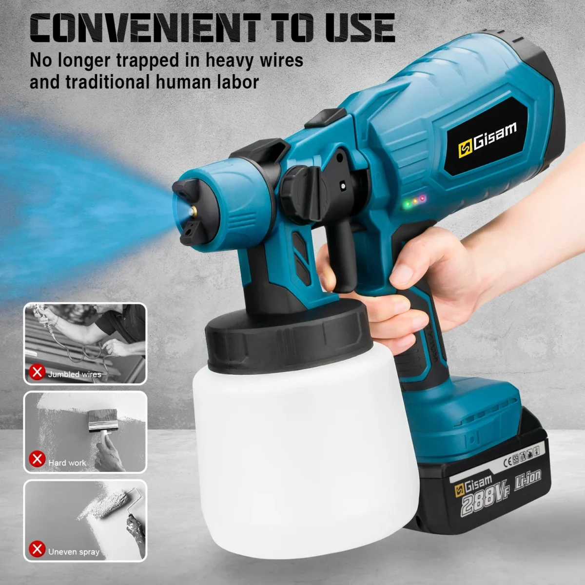 Gisam 1000ML Electric Spray Gun Home Cordless Paint Sprayer HVLP Auto Furniture Steel Coating Airbrush For Makita 18V Battery Pi - Image 3