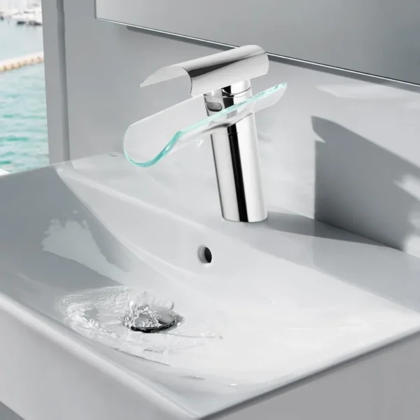 Glass Waterfall Tap Bathroom Sink Glass Tap Waterfall Basin Mixer Tap Single Lever Mixer Waterfall