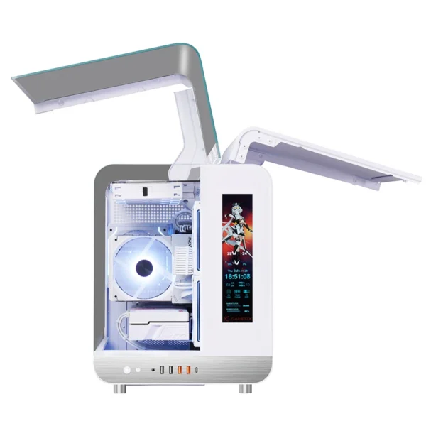 X-GAMERX HUANYI WING MATX Seaview room Case Vertical Desktop Computer 360 Water-cooled Chassis TYPE-C Interface With Screen