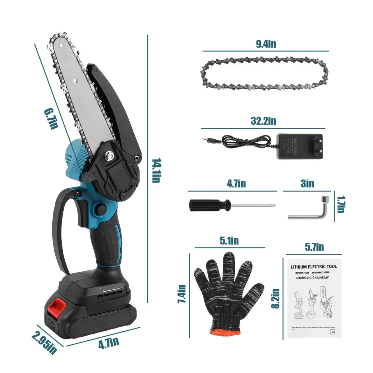 6 Inch Brushless Chain Saw Mini Handheld Pruning Chainsaw Woodworking Electric Saw Cutting Power Tool for Makita 18V Battery - Image 6