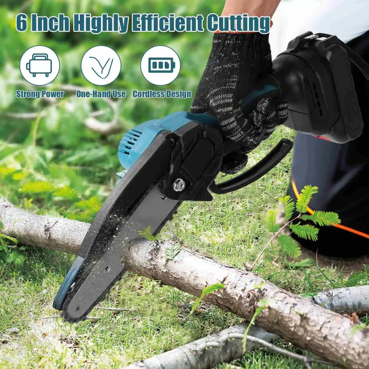 6 Inch Brushless Chain Saw Mini Handheld Pruning Chainsaw Woodworking Electric Saw Cutting Power Tool for Makita 18V Battery - Image 2