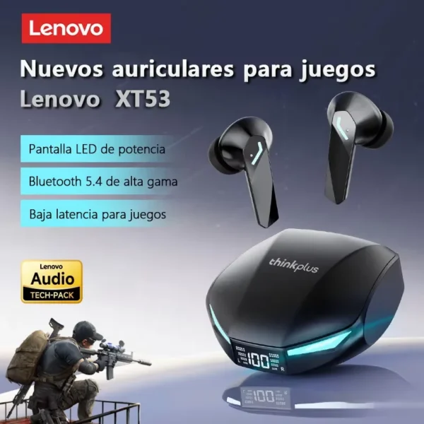 New Lenovo XT53 Wireless Bluetooth 5.4 Earphones LED Digital Display Waterproof Earbuds Noise Cancelling HD Voice Gaming Headset