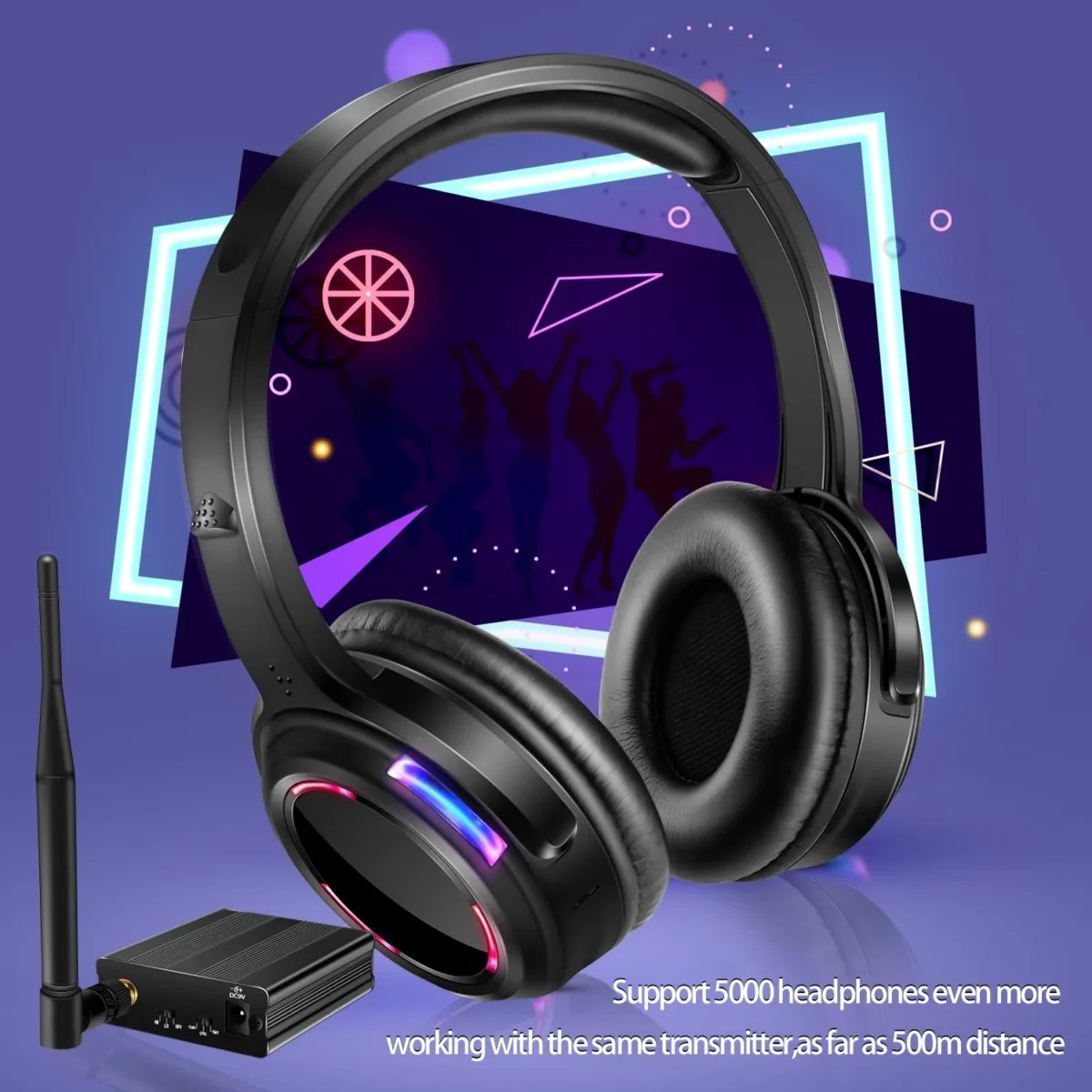 500m Distance Silent Disco Led Wireless Headphones -10 Headsets with 1 Transmitter - Image 2
