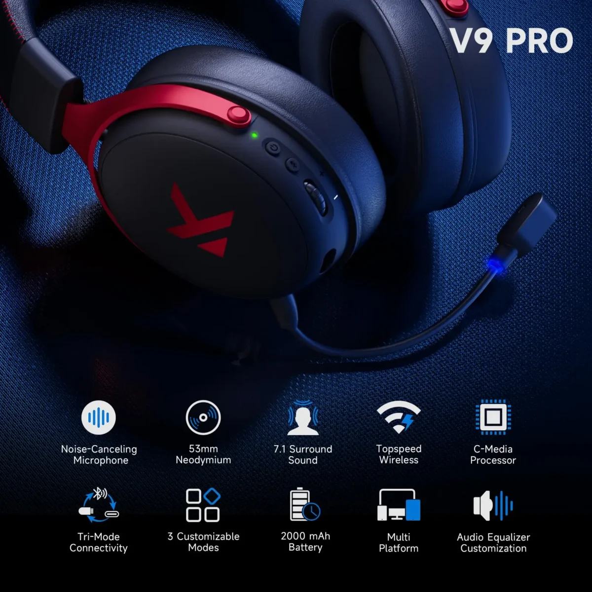 MCHOSE V9 Pro Wireless Gaming Headset Surround Sound Headphones Noise Canceling Mic Low Latency Lightweight for PS5 PC SWITCH - Image 5