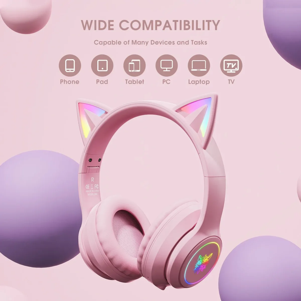 Onikuma B90 RGB Cat Ear Bluetoothcompatible 5.0 Wireless Gaming Headset - Image 5