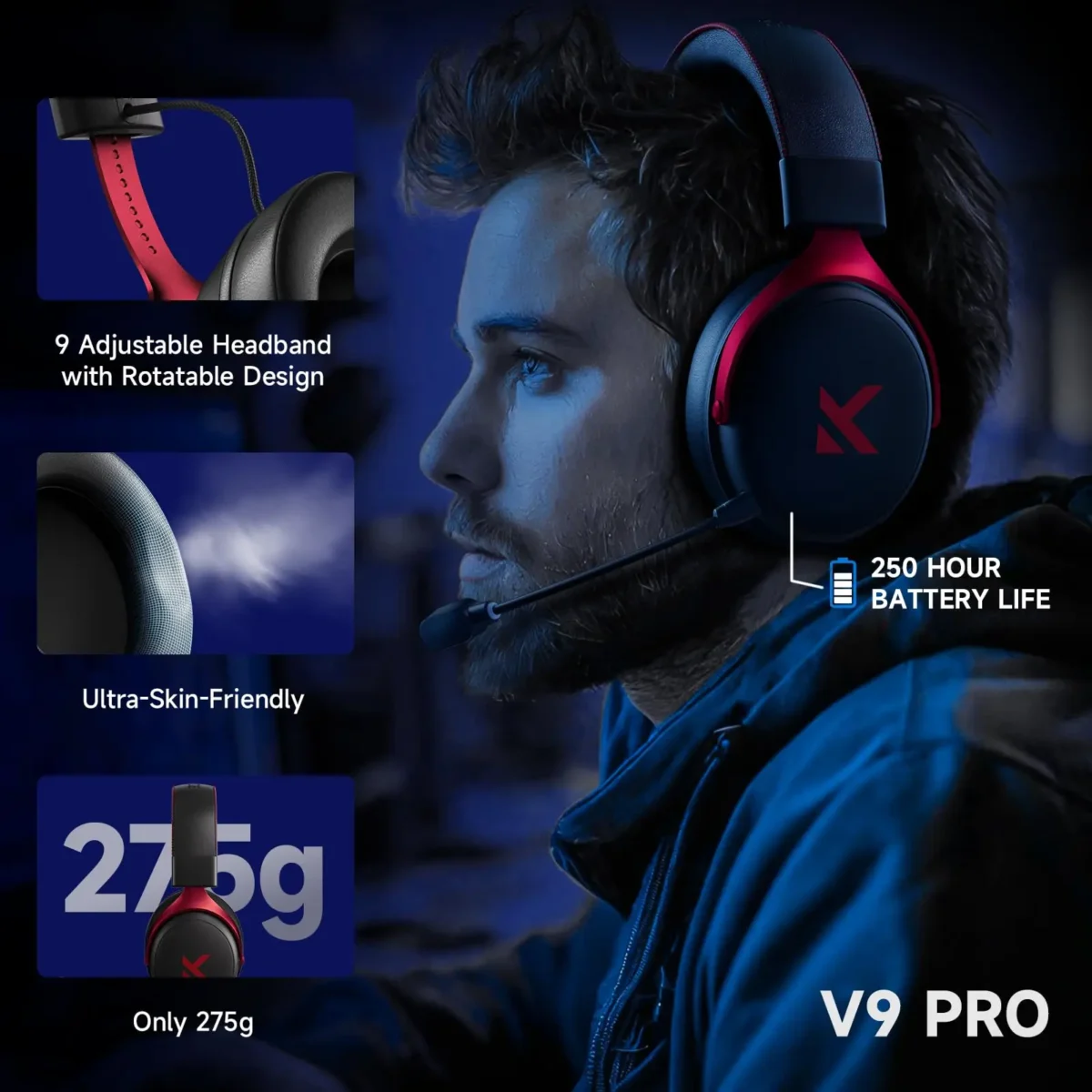 MCHOSE V9 Pro Wireless Gaming Headset Surround Sound Headphones Noise Canceling Mic Low Latency Lightweight for PS5 PC SWITCH - Image 2