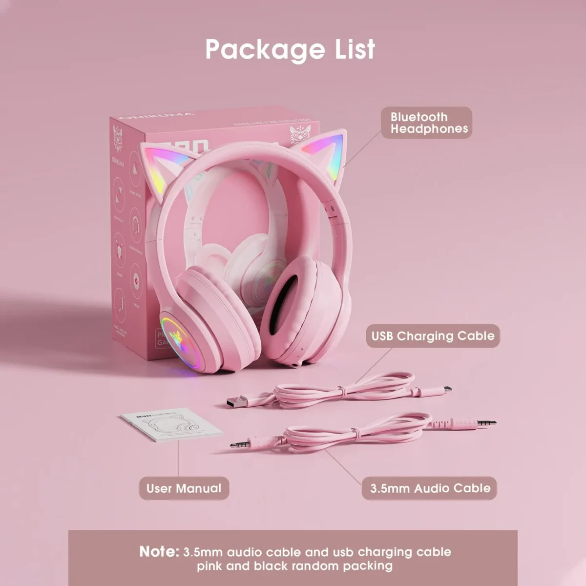 Onikuma B90 RGB Cat Ear Bluetoothcompatible 5.0 Wireless Gaming Headset - Image 4