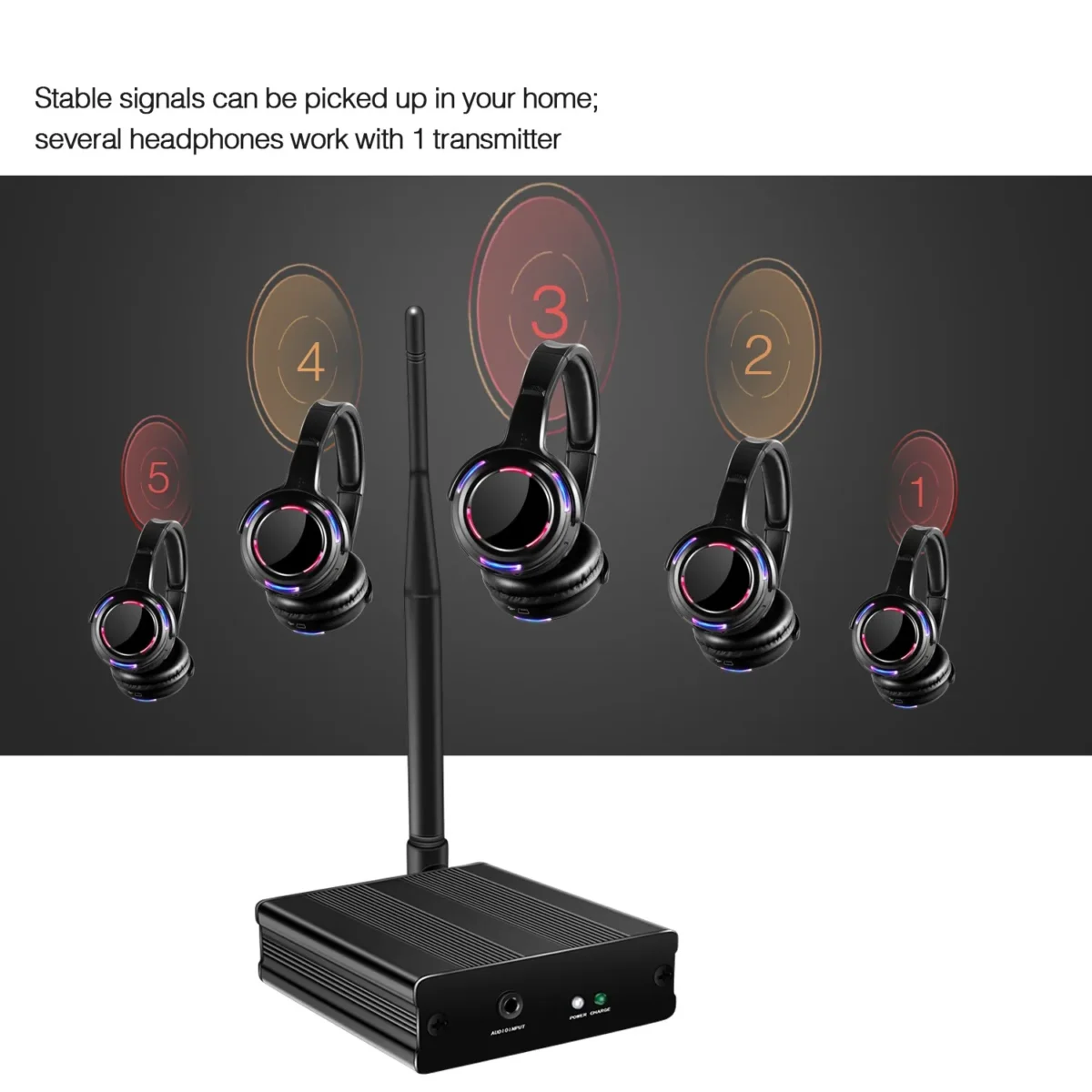 UHF RF Silent Disco Headphones Wireless DJ Headset 5 Pcs and 1 Transmitter 500m Distance - Image 3