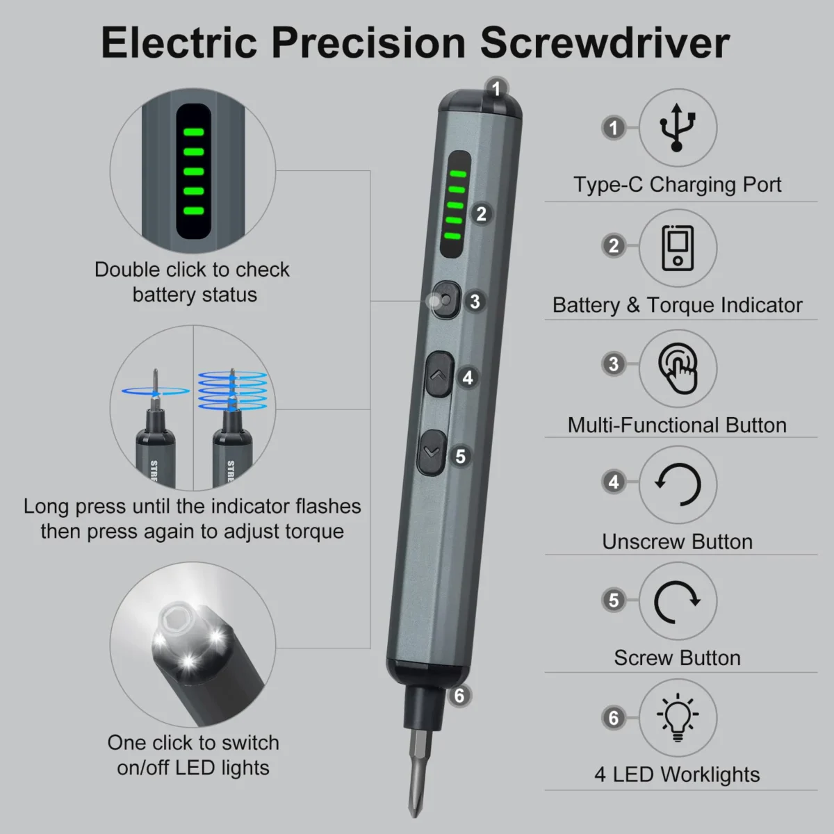 Precision Electric Screwdriver Set 68 in 1 Cordless 64 S2 Precision Drill Bits 5 Torque Settings LED Hand Repair Tool Kit - Image 2