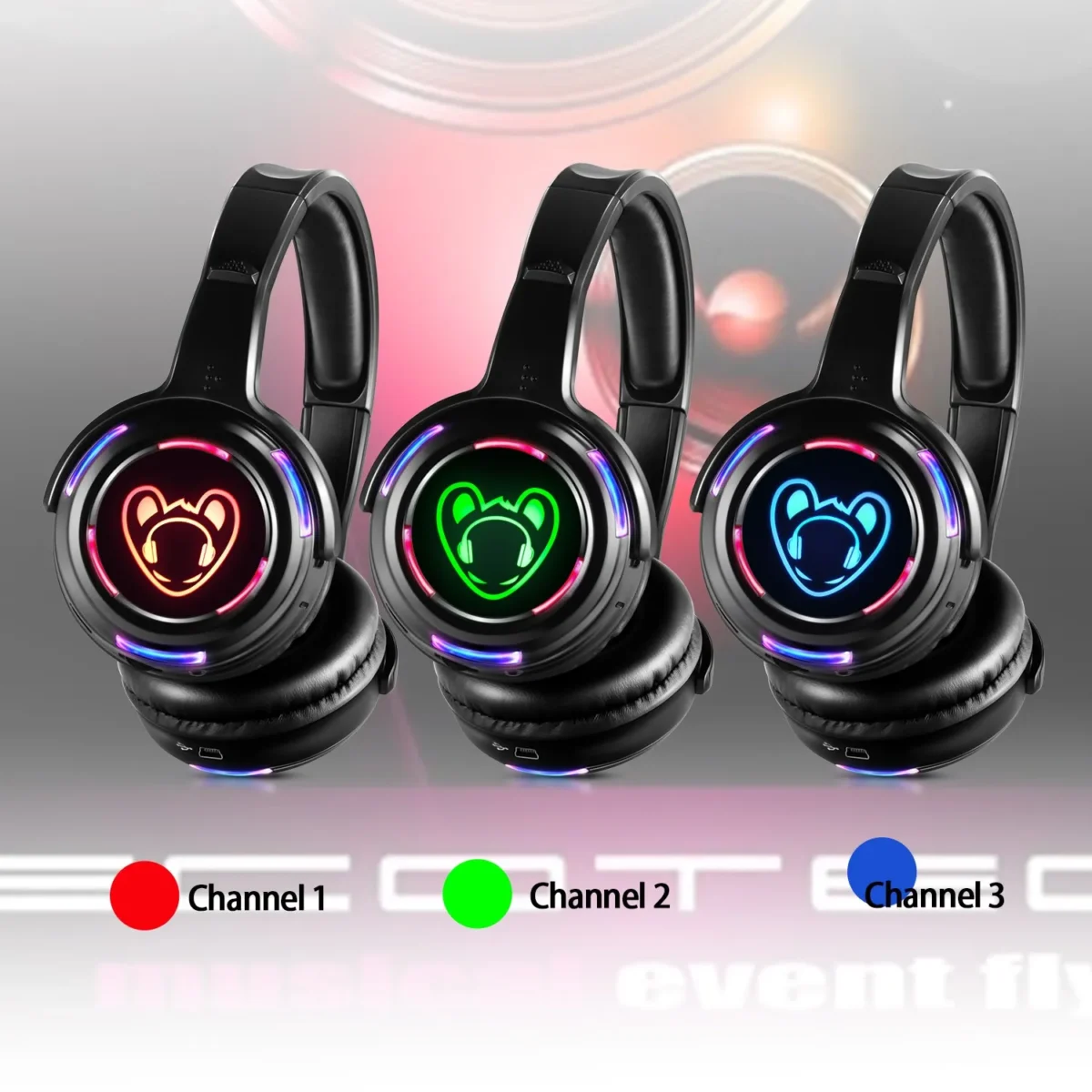 Silent Disco Wireless Headphones and RF LED LOGO Headset Bundles with Transmitter 500M For iPod MP3 DJ Music Pary Club - Image 2