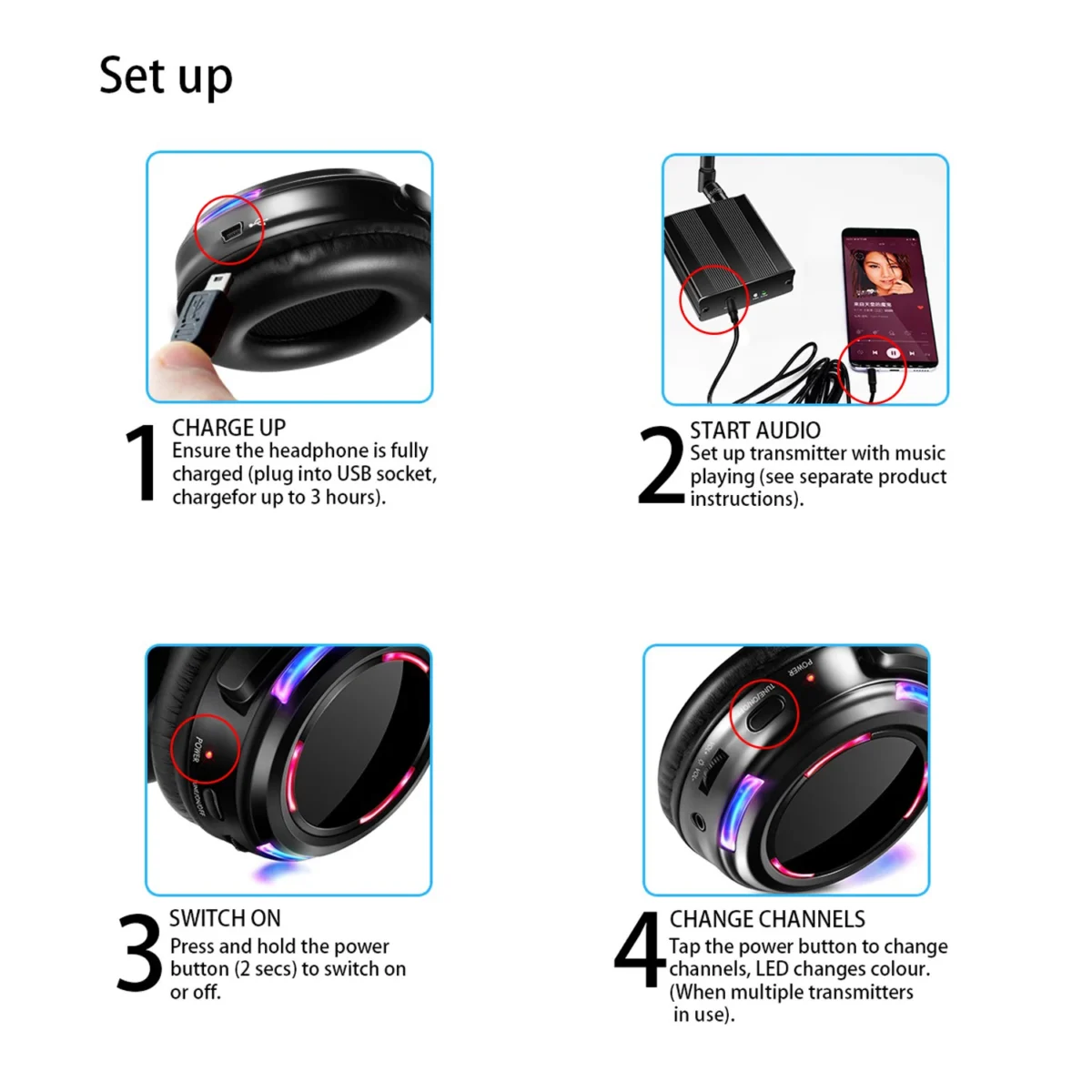 500m Distance Silent Disco Led Wireless Headphones -10 Headsets with 1 Transmitter - Image 5