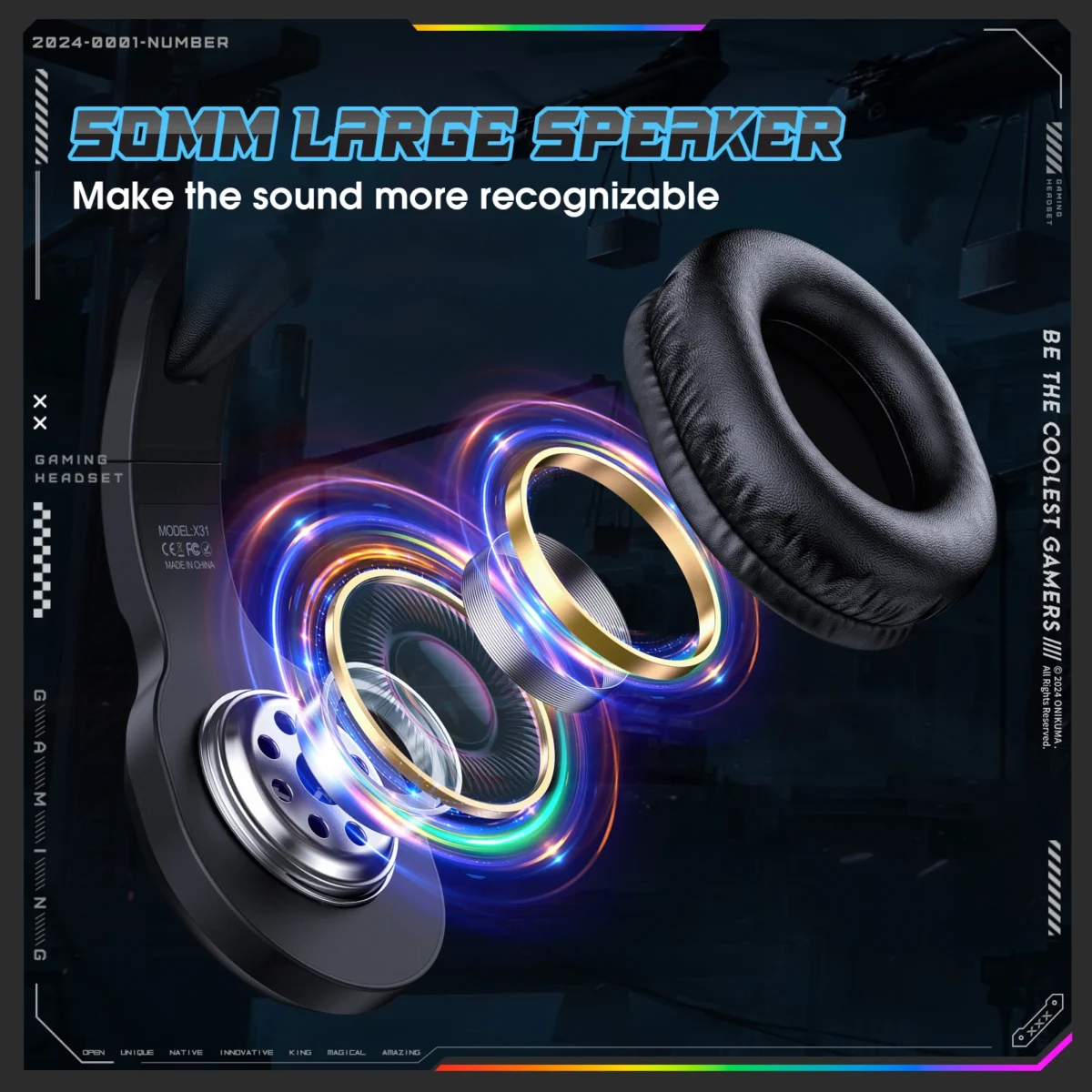 ONIKUMA Gaming Headset, Surround Sound Gaming Headset with Noise Cancelling Microphone, RGB Lights and Soft Memory Earcups - Image 6