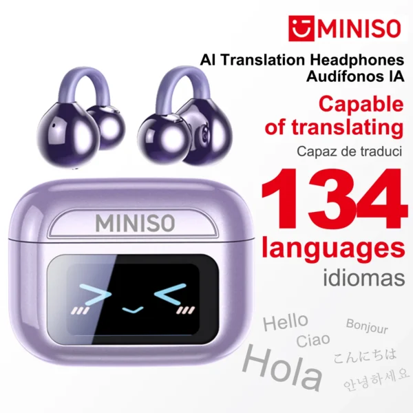 MINISO MS201 Bluetooth V6.0 Wireless Headphones OWS EarClip AI Translator Earbuds 60H Longlife Earphones with Full Color Screen