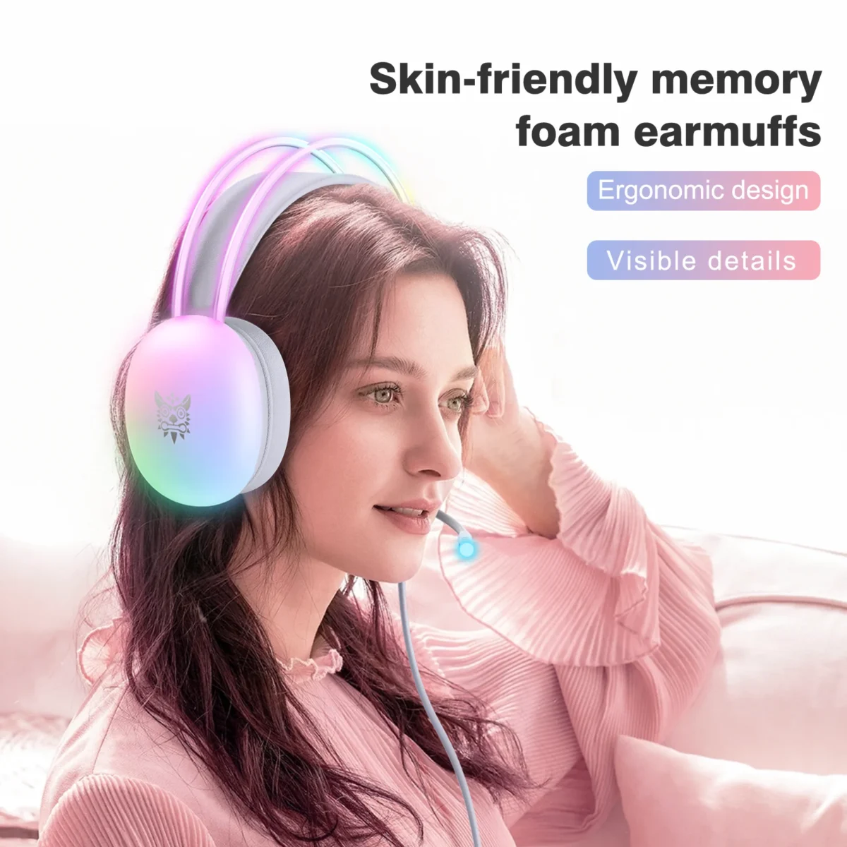 ONIKUMA Gaming Headset Wired Headphones Player PC PS4 with RGB Light HD Flexible Microphone Earphone for Xbox PS5 Computer Games - Image 3